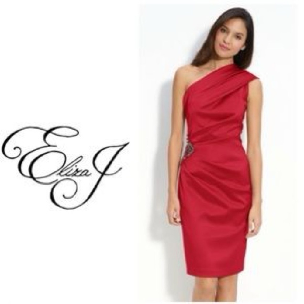 Eliza J Satin Beadembellished Oneshoulder Dress Womens 10 Pink